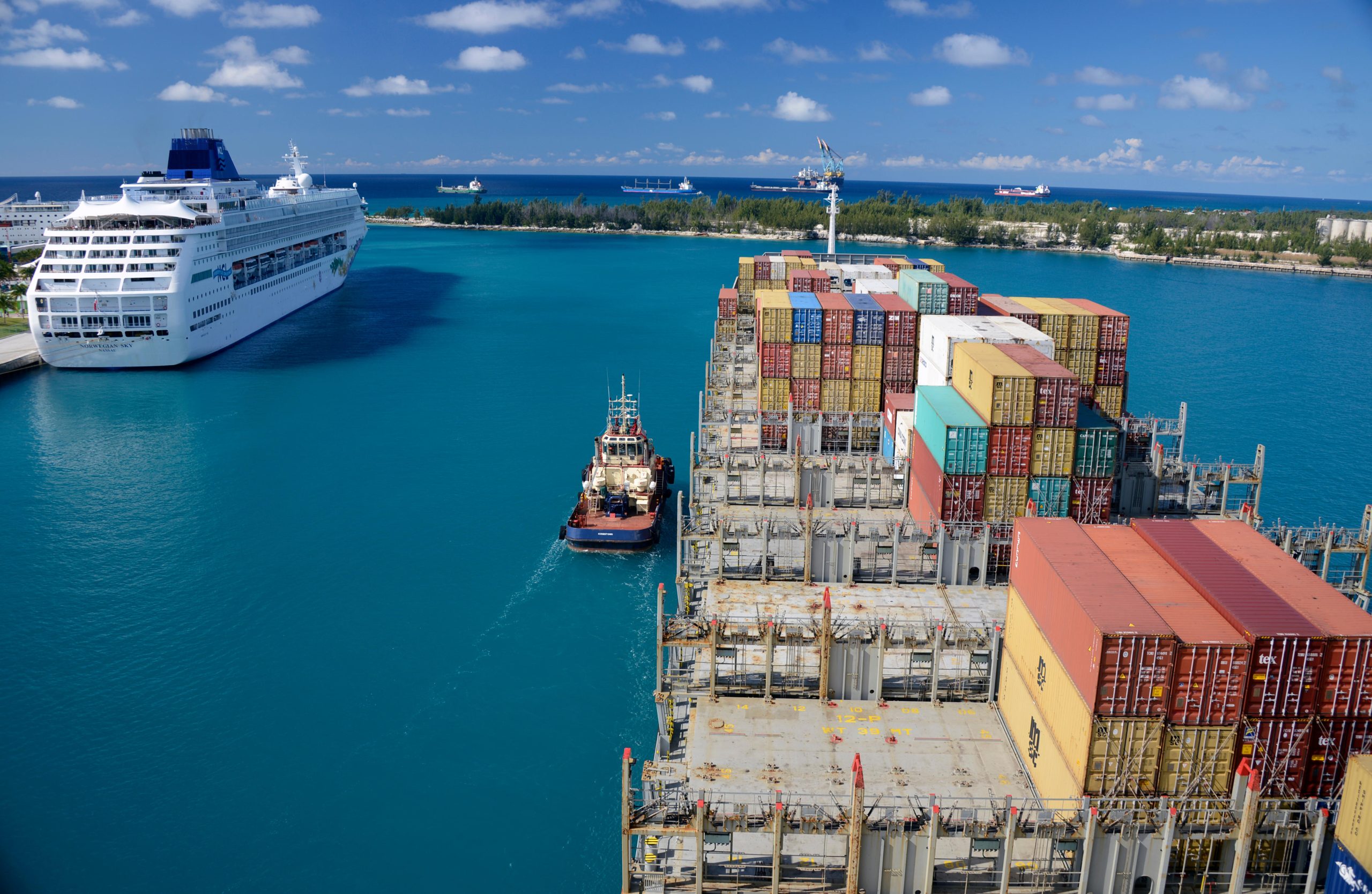 Containership Leaving Freeport, Bahamas