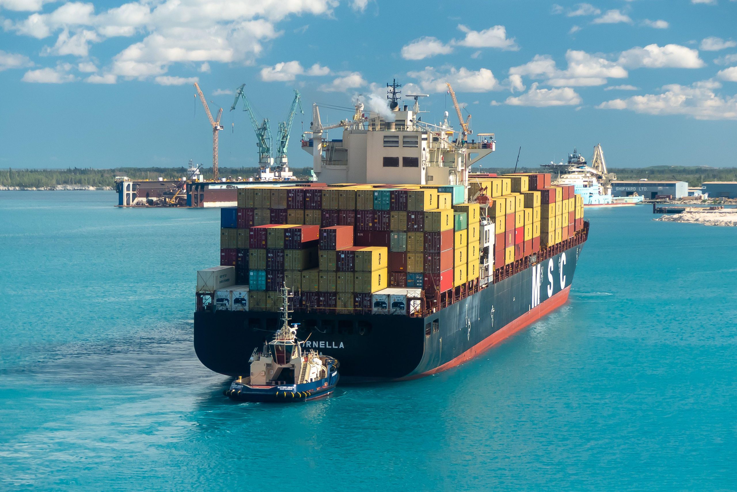 Freeport in the Bahamas: the container ship MSC Ornella entering the harbour